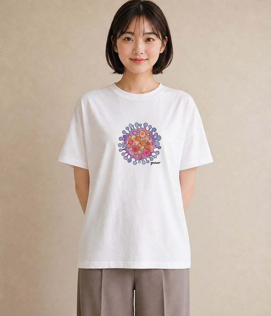 Tシャツ レディース 太陽 星空 宇宙 イラスト きれいめ 買い物 夏コーデ 白T YMAZO