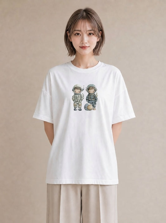 グラフィックTシャツ レディース ロケット 星空 宇宙 イラスト カフェコーデ おしゃれギフト 社会人 白T YMAZO