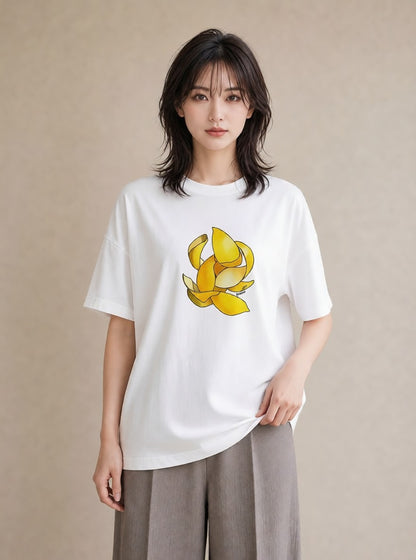 プリントTシャツ レディース レモン 檸檬 食べ物 フード イラスト こなれ感 公園 ママ 白T YMAZO