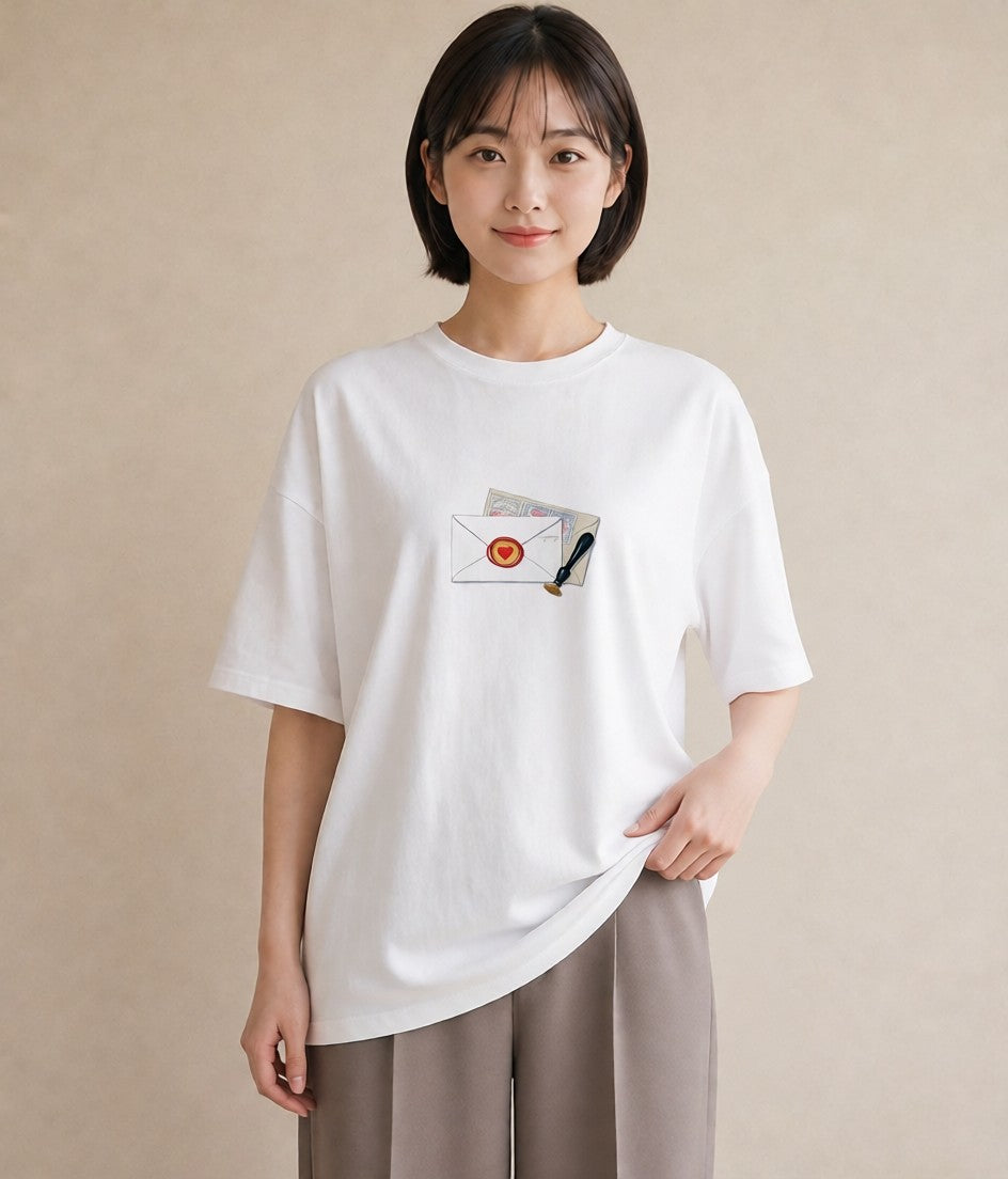 デザインTシャツ レディース 封蝋 手紙 アンティーク ナチュラル イラスト ラフ 女性 旅行用 白T YMAZO