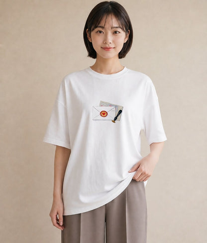 デザインTシャツ レディース 封蝋 手紙 アンティーク ナチュラル イラスト ラフ 女性 旅行用 白T YMAZO