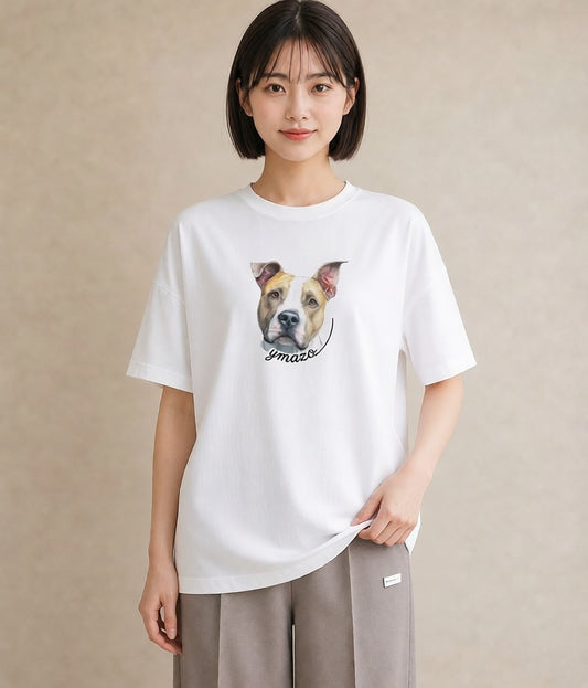 デザインTシャツ レディース 愛犬 犬 いぬ イラスト お洒落 女子会 お揃い 白T YMAZO