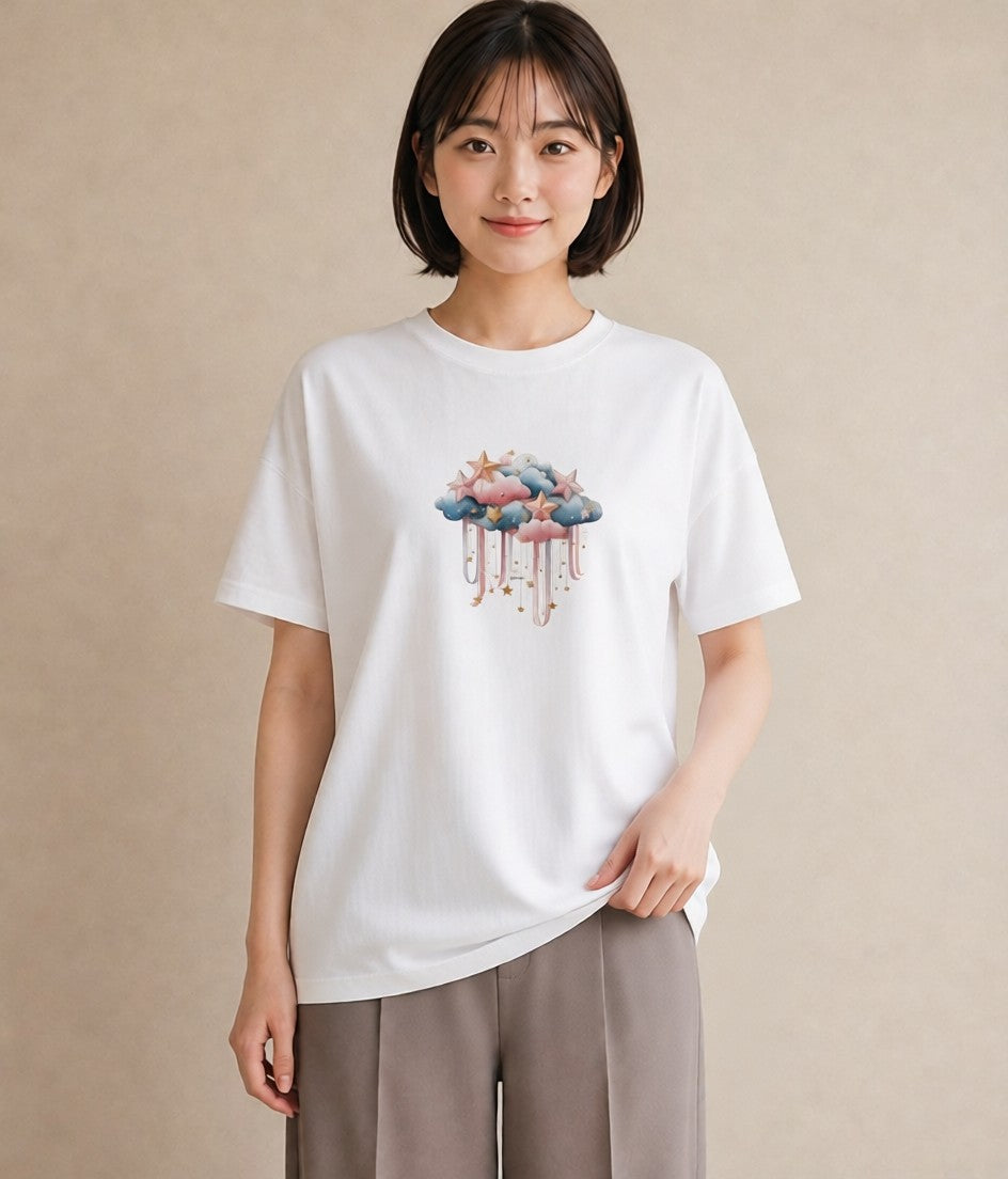 Tシャツ レディース 天の川 星空 宇宙 イラスト ゆるコーデ ギフト 母の日 白T YMAZO