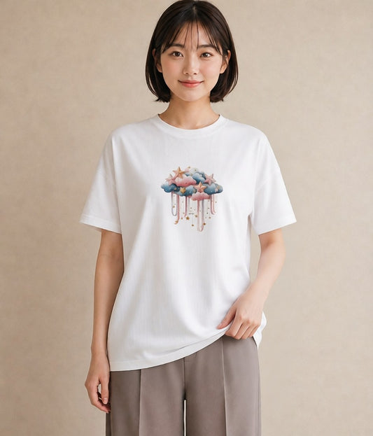 Tシャツ レディース 天の川 星空 宇宙 イラスト ゆるコーデ ギフト 母の日 白T YMAZO