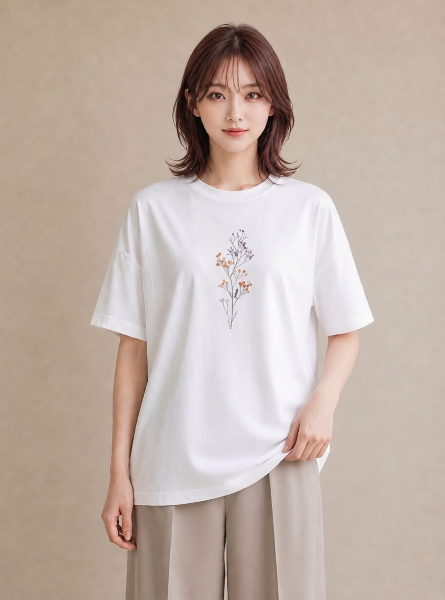 半袖Tシャツ レディース カスミソウ かすみ草 花 花柄 イラスト ラフ 帰省 白T