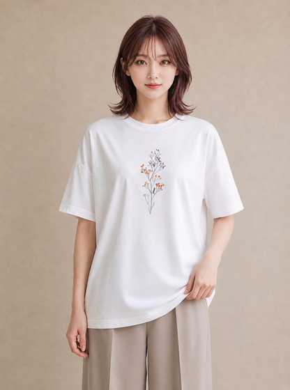 半袖Tシャツ レディース カスミソウ かすみ草 花 花柄 イラスト ラフ 帰省 白T