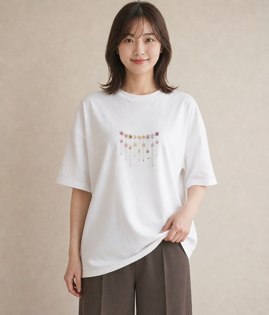 プリントTシャツ レディース 星空 宇宙 イラスト アート風 おしゃれギフト 社会人 白T YMAZO
