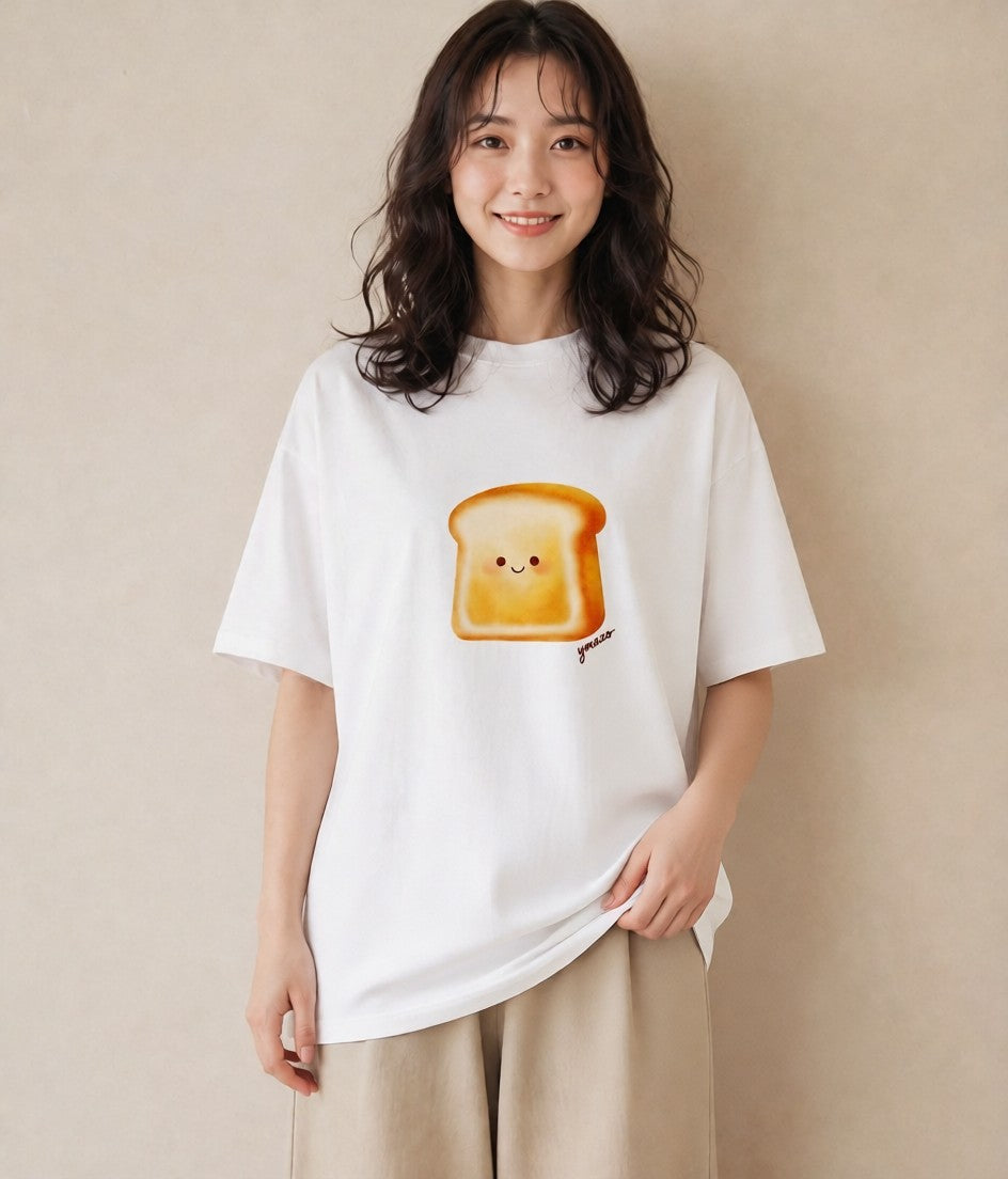 デザインTシャツ レディース パン 食べ物 フード イラスト カジュアル 春服 ミセス 白T YMAZO