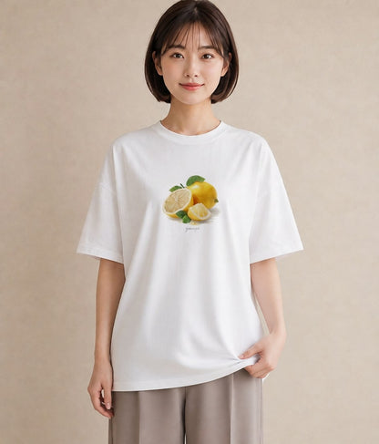 Tシャツ レディース レモン 檸檬 食べ物 フード イラスト 個性的 春服 ミセス 白T YMAZO