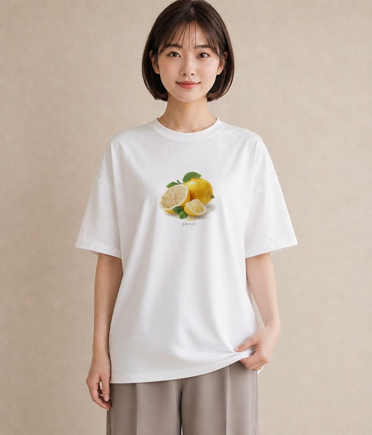 Tシャツ レディース レモン 檸檬 食べ物 フード イラスト 個性的 春服 ミセス 白T YMAZO