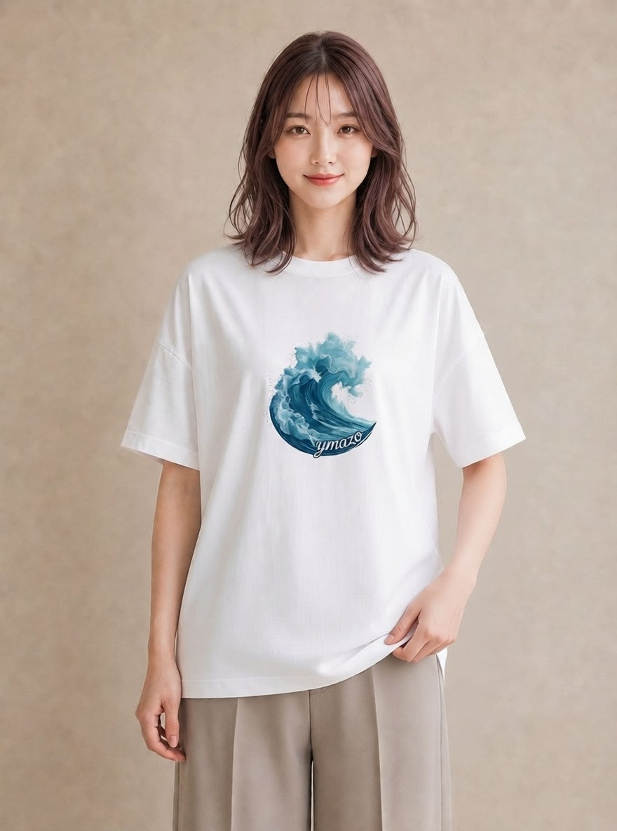 Tシャツ レディース 海 星空 宇宙 イラスト 線画 ラフ レイヤード 白T YMAZO