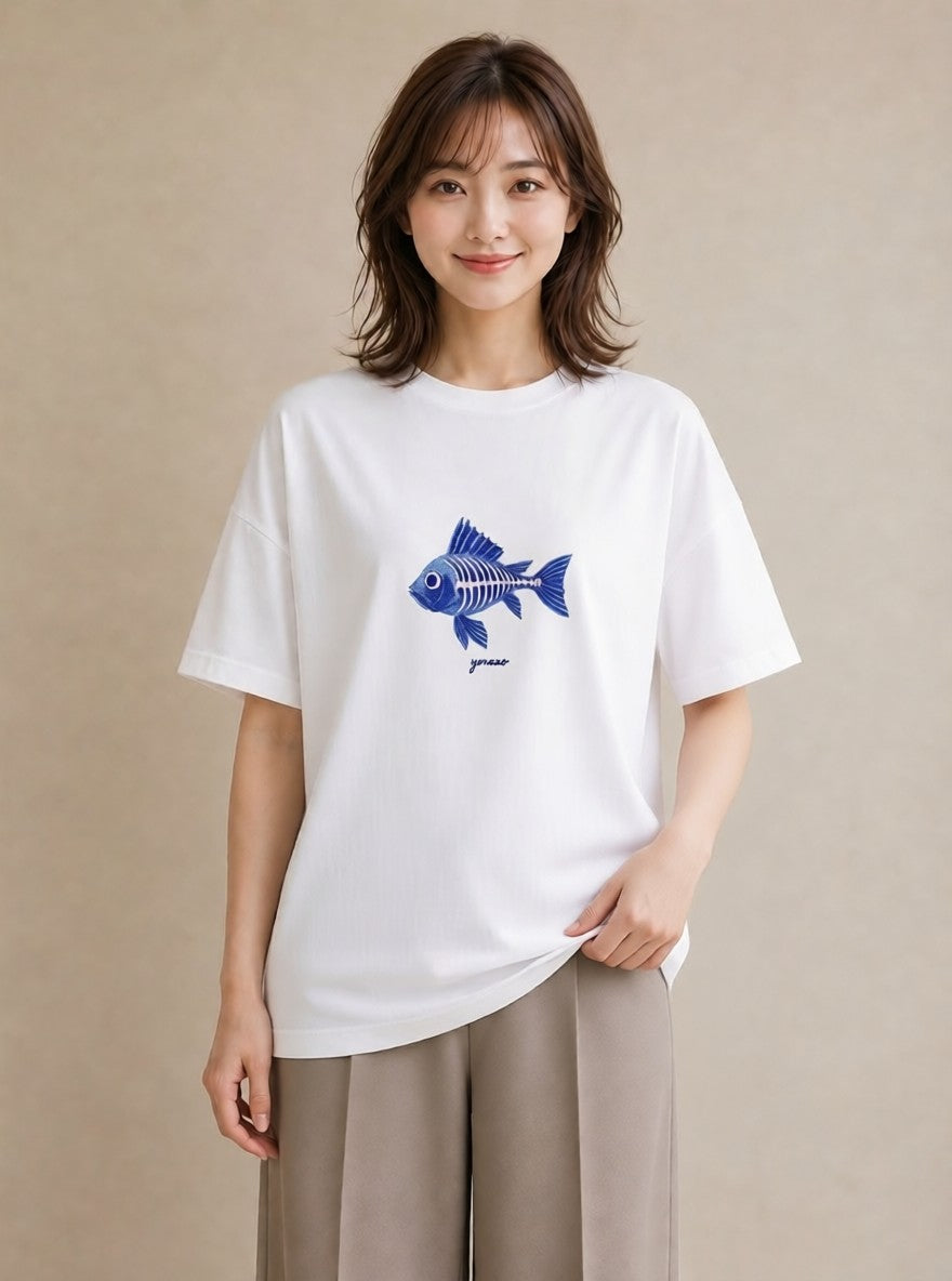 デザインTシャツ レディース メダカ ペット 動物 イラスト アート風 親子 20代 白T YMAZO