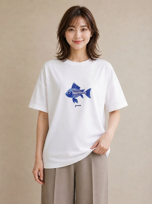 デザインTシャツ レディース メダカ ペット 動物 イラスト アート風 親子 20代 白T YMAZO