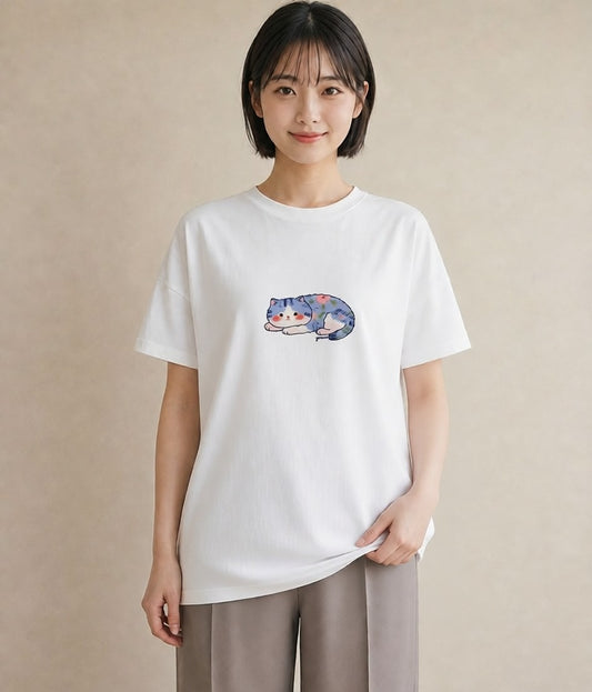 グラフィックTシャツ レディース ニャンコ 猫 ねこ イラスト シック 親子 20代 白T YMAZO