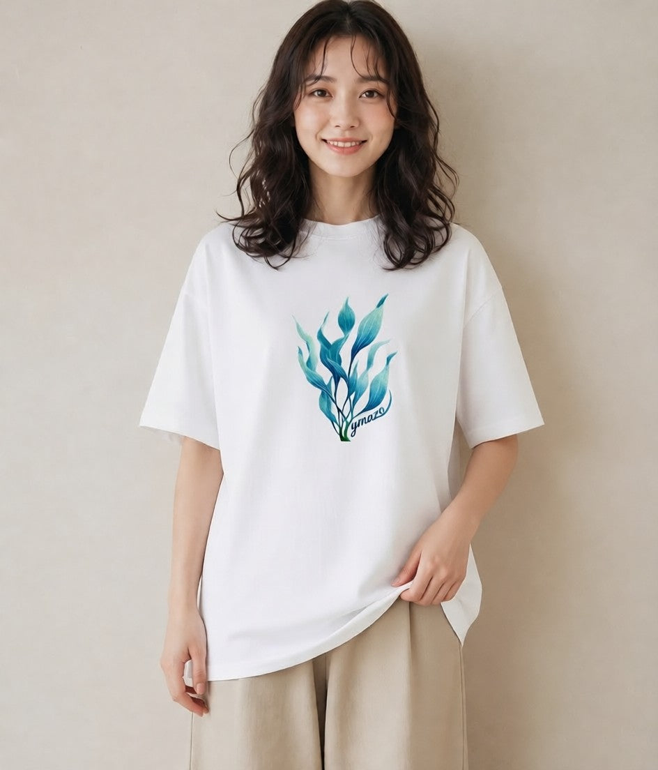 プリントTシャツ レディース 苔 植物 ボタニカル イラスト 韓国風 自分用 ルームウェア 白T YMAZO