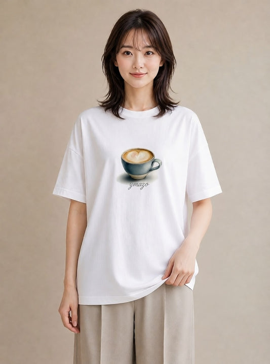 プリントTシャツ レディース コーヒー 珈琲 カフェ 食べ物 フード イラスト ボタニカル レイヤード 友達ギフト 白T YMAZO