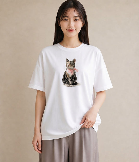 グラフィックTシャツ レディース アビシニアン 猫 ねこ イラスト アート風 親子 20代 白T YMAZO