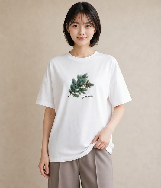 デザインTシャツ レディース 松ぼっくり 植物 ボタニカル イラスト ラフカジュアル ママ カフェ服 白T YMAZO