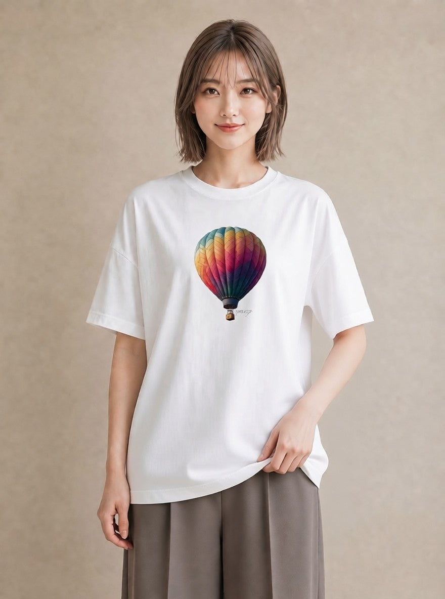デザインTシャツ レディース 気球 星空 宇宙 イラスト ニュアンス 母の日 ビーチ 白T YMAZO