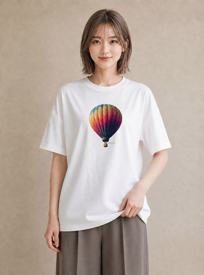 デザインTシャツ レディース 気球 星空 宇宙 イラスト ニュアンス 母の日 ビーチ 白T YMAZO