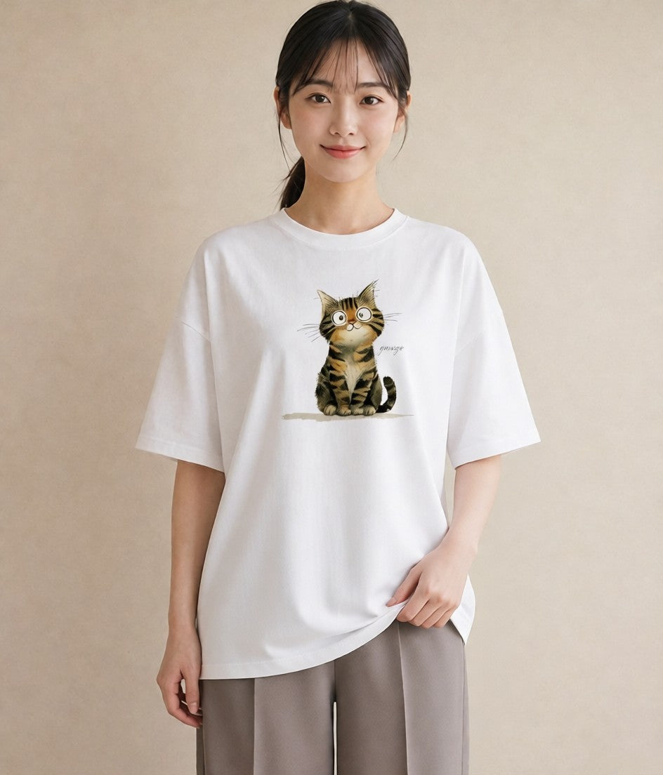 Tシャツ レディース 愛猫 猫 ねこ イラスト カフェコーデ 姉妹 送別ギフト 白T YMAZO