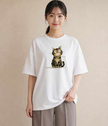 Tシャツ レディース 愛猫 猫 ねこ イラスト カフェコーデ 姉妹 送別ギフト 白T YMAZO