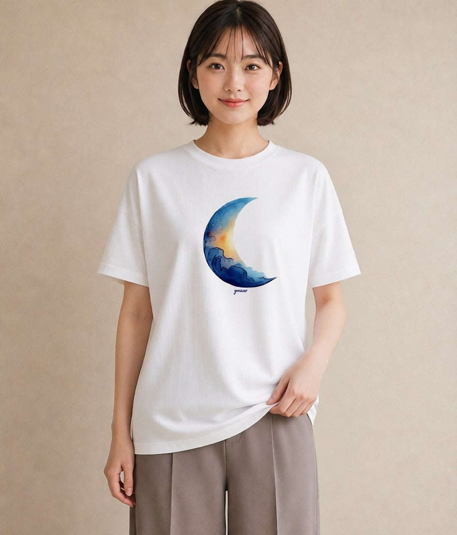 デザインTシャツ レディース 満月 星空 宇宙 イラスト ポップ 送別ギフト 通勤 白T YMAZO