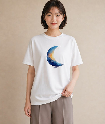 デザインTシャツ レディース 満月 星空 宇宙 イラスト ポップ 送別ギフト 通勤 白T YMAZO