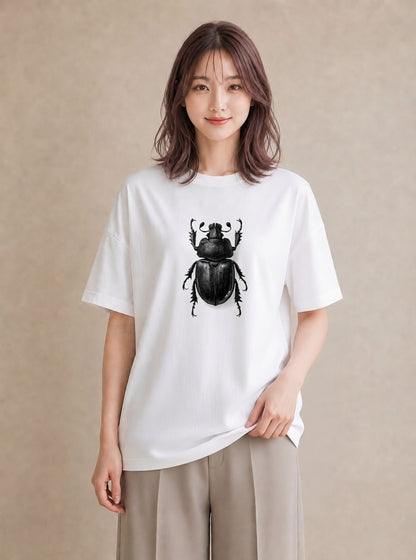 Tシャツ レディース カブトムシ 昆虫 虫 イラスト 普段使い 買い物 夏コーデ 白T YMAZO