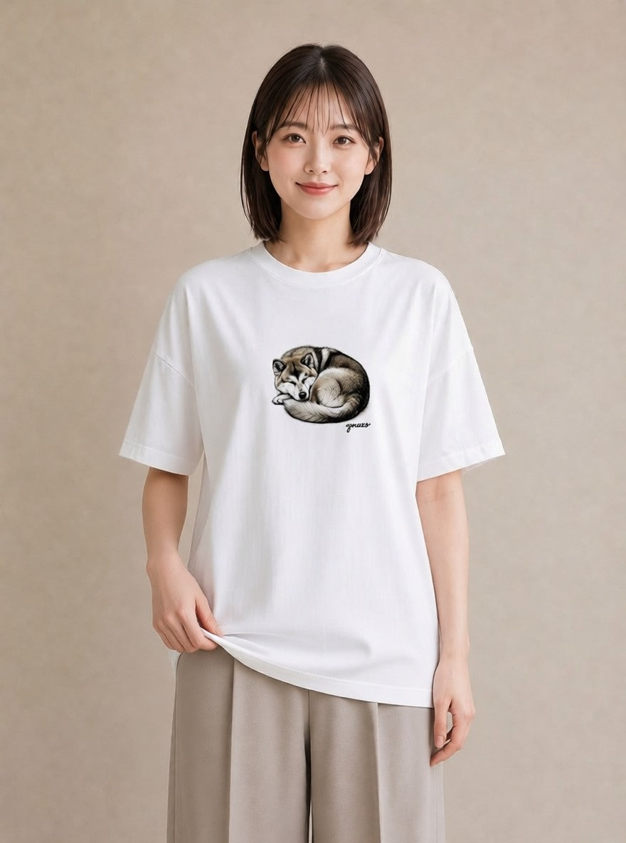 Tシャツ レディース 秋田犬 犬 いぬ イラスト カフェコーデ 敬老の日 ホワイトデー 白T YMAZO
