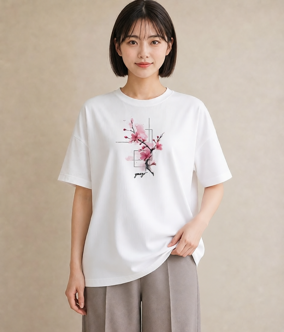 Tシャツ レディース さくら 桜 サクラ 花 花柄 イラスト ボタニカル 女性向けギフト 散歩 白T YMAZO