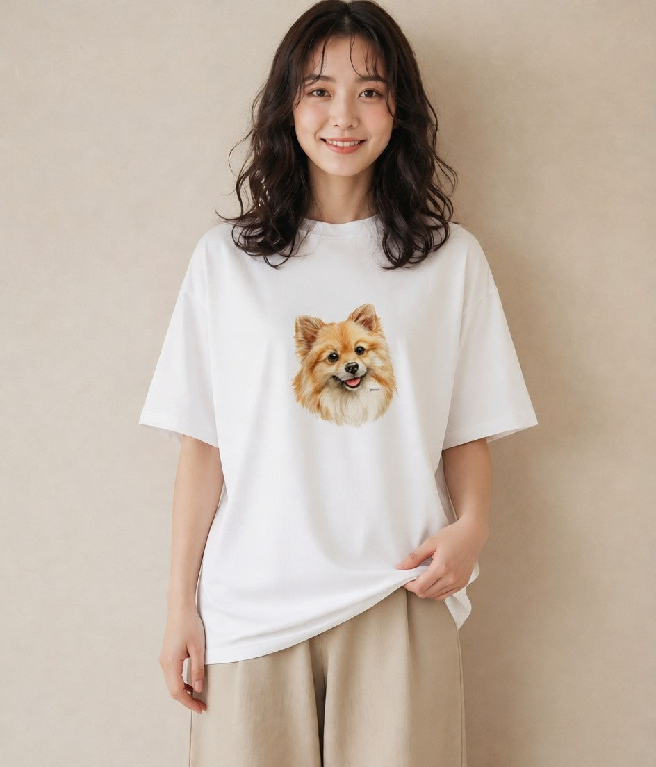 Tシャツ レディース ポメラニアン ポメ 犬 いぬ イラスト ミセス 春コーデ 白T YMAZO