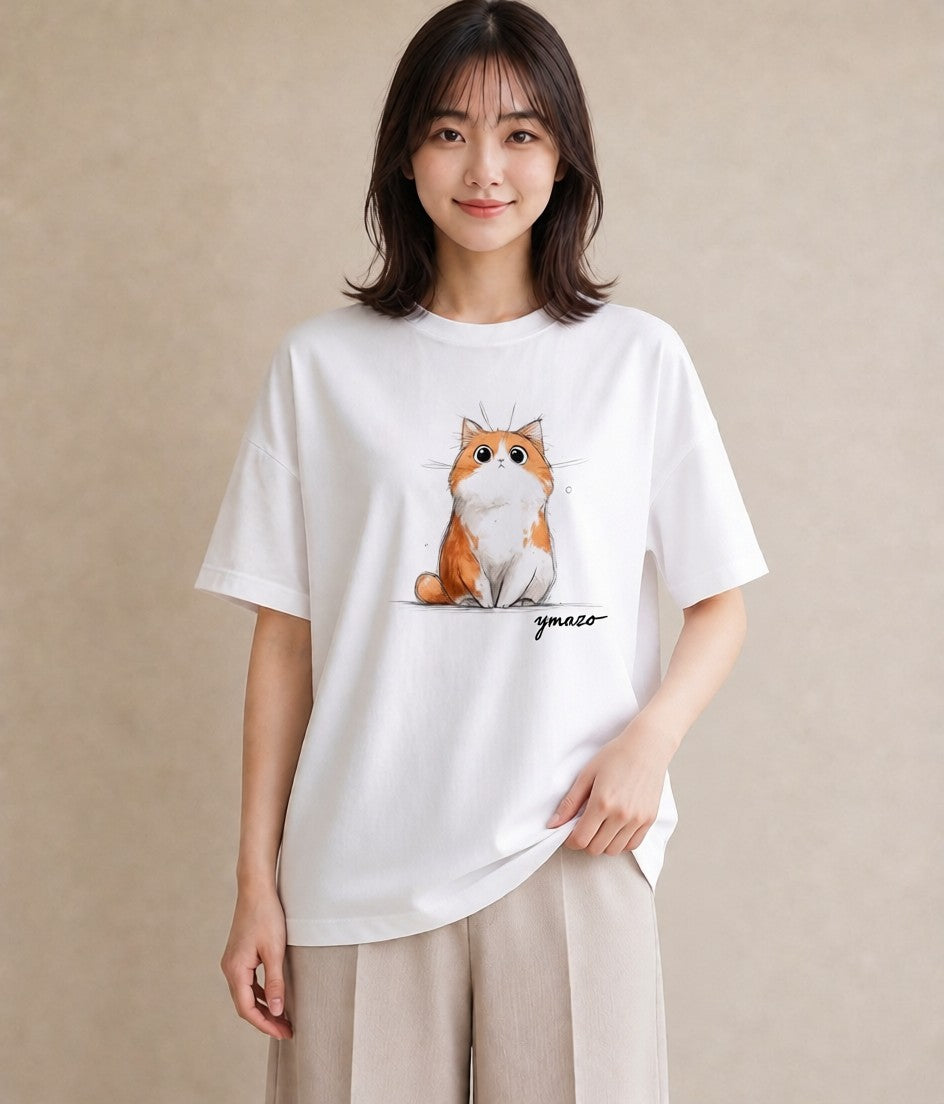 デザインTシャツ レディース マンチカン 猫 ねこ イラスト レトロ 綿100 デート 白T YMAZO