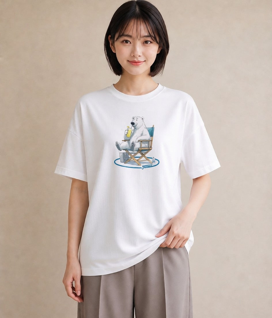 半袖Tシャツ レディース しろくま 白くま 動物 アニマル イラスト ラフカジュアル 母の日 ビーチ 白T YMAZO