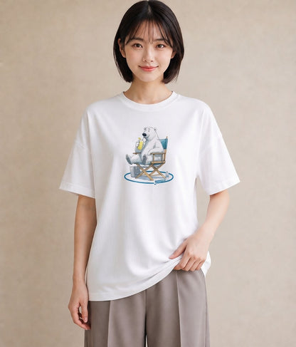 半袖Tシャツ レディース しろくま 白くま 動物 アニマル イラスト ラフカジュアル 母の日 ビーチ 白T YMAZO