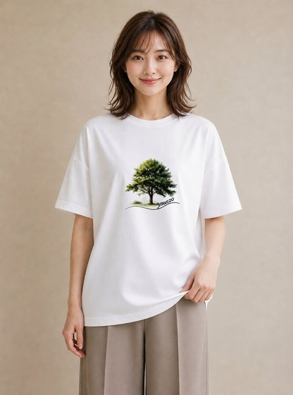 プリントTシャツ レディース 木 植物 ボタニカル イラスト 水彩風 カジュアルコーデ 買い物 白T YMAZO