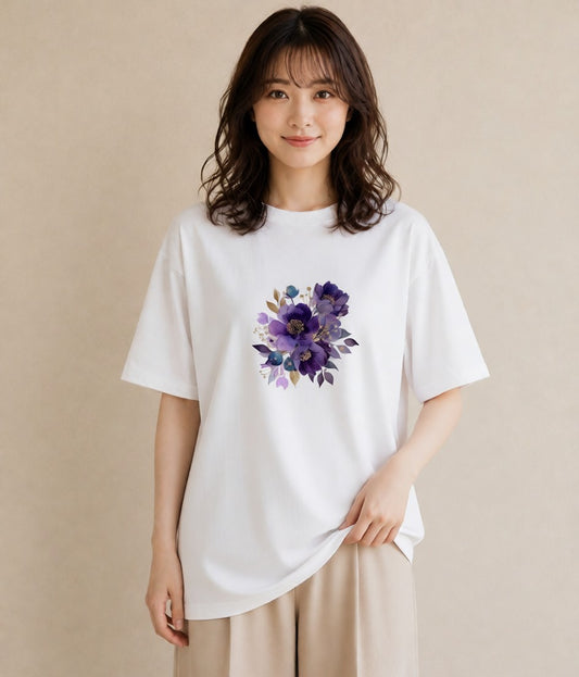 半袖Tシャツ レディース パンジー 花 花柄 イラスト 個性的 旅行 母娘コーデ 白T YMAZO