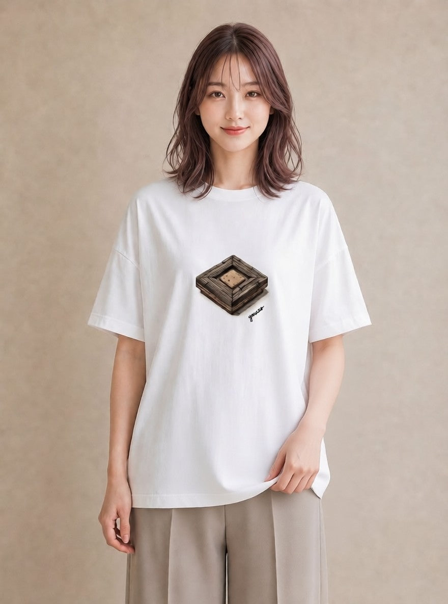 プリントTシャツ レディース 桟橋 水辺 波止場 ナチュラル アンティーク イラスト 北欧風 部屋着 女性向けギフト 白T YMAZO