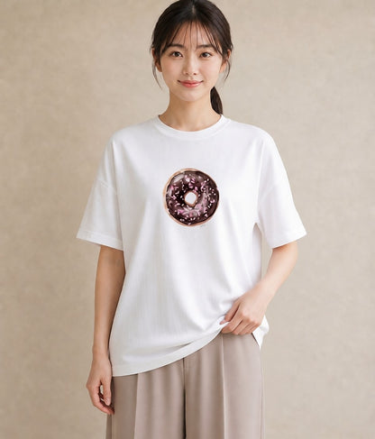 デザインTシャツ レディース チョコ 食べ物 フード イラスト カフェコーデ ママ カフェ服 白T YMAZO