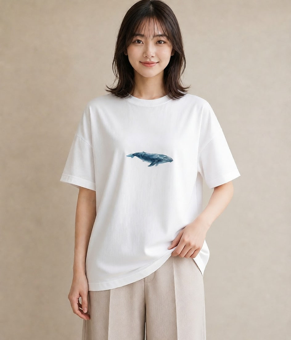 デザインTシャツ レディース ジンベエザメ 海の生き物 海 イラスト 休日コーデ 春服 ミセス 白T YMAZO