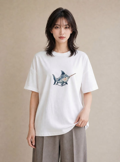 デザインTシャツ レディース イルカ 海の生き物 海 イラスト 手描き風 ルームウェア ギフト 白T YMAZO