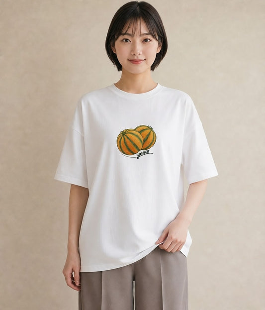 グラフィックTシャツ レディース メロン 食べ物 フード イラスト きれいめカジュアル カフェ巡り 女子会 白T YMAZO