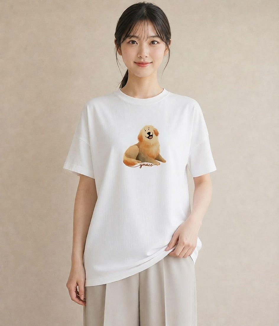 Tシャツ レディース ゴールデンレトリバー ゴールデン 犬 いぬ イラスト 淡色 20代 カジュアルコーデ 白T YMAZO