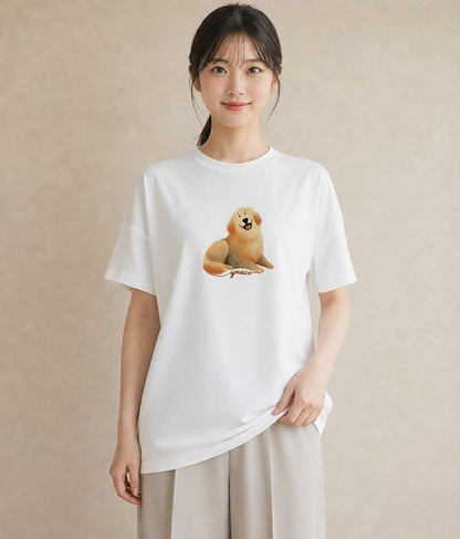 Tシャツ レディース ゴールデンレトリバー ゴールデン 犬 いぬ イラスト 淡色 20代 カジュアルコーデ 白T YMAZO