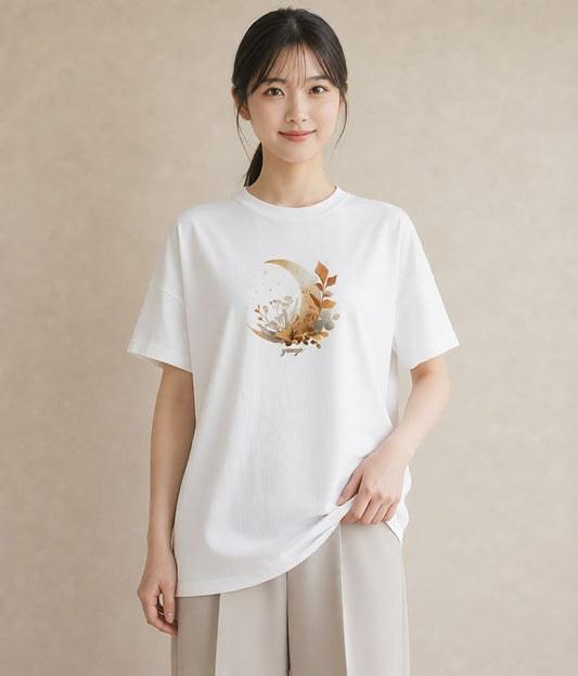 デザインTシャツ レディース 三日月 星空 宇宙 イラスト ラフカジュアル カフェ巡り 女子会 白T YMAZO
