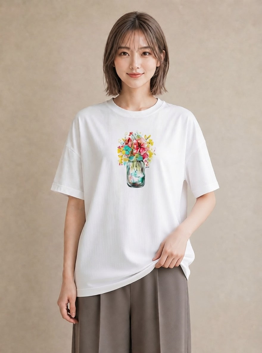 グラフィックTシャツ レディース ポスト 野の花 レトロ ナチュラル アンティーク イラスト こなれ感 クリスマス 旅行 白T YMAZO
