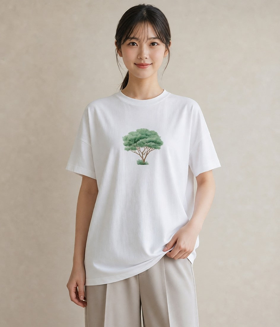 Tシャツ レディース 木 植物 ボタニカル イラスト お洒落 送別ギフト 通勤 白T YMAZO