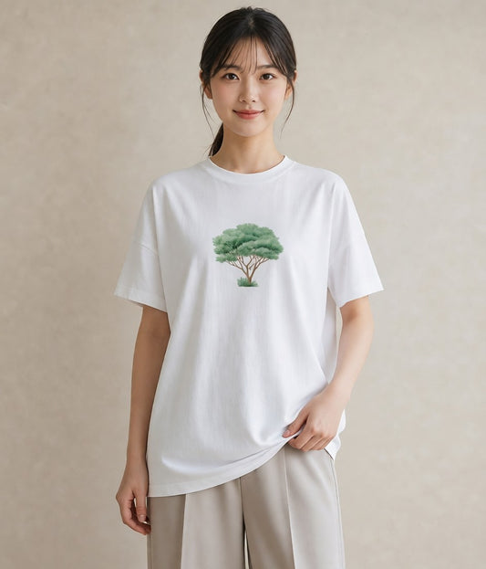 Tシャツ レディース 木 植物 ボタニカル イラスト お洒落 送別ギフト 通勤 白T YMAZO