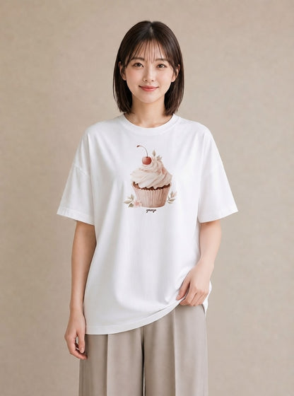 Tシャツ レディース マフィン 食べ物 フード イラスト ヴィンテージ風 女子会 お揃い 白T YMAZO