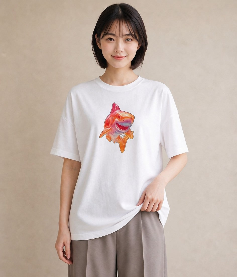 半袖Tシャツ レディース サメ 海の生き物 海 イラスト ニュアンス 女性 旅行用 白T YMAZO